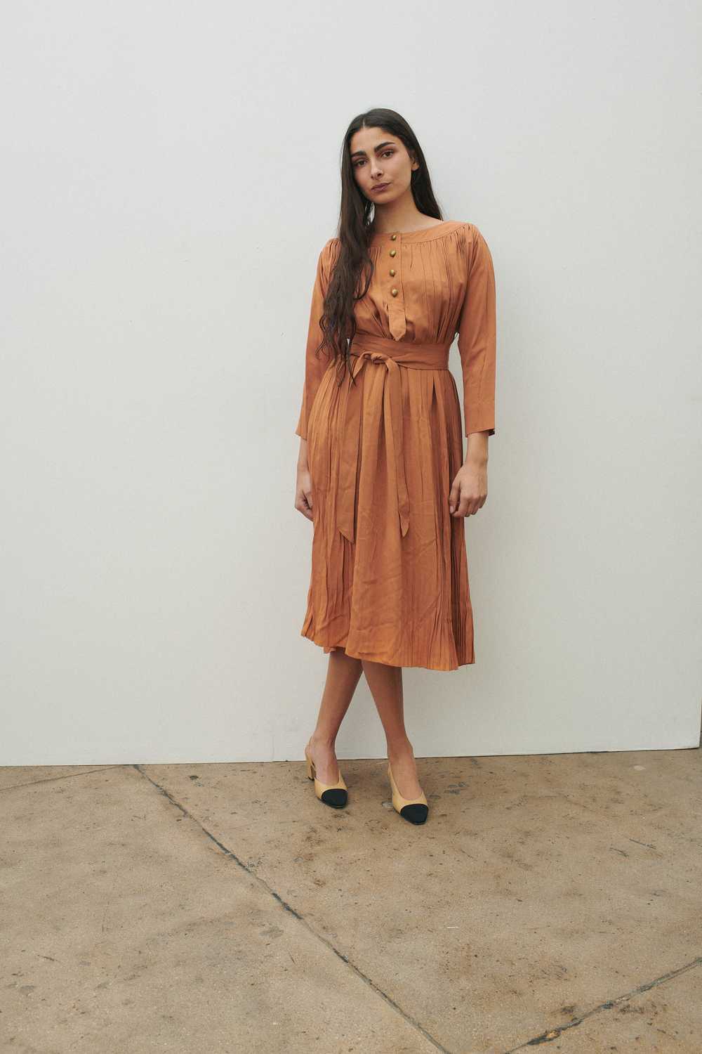 Claire McCardell Orange Pleated Dress - image 3
