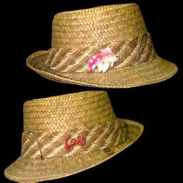 Man’s Straw Summer Hat with Plastic Fish Anchor a… - image 1