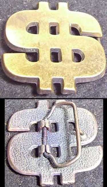 Money Symbol Metal Belt Buckle Old Unused Store S… - image 1