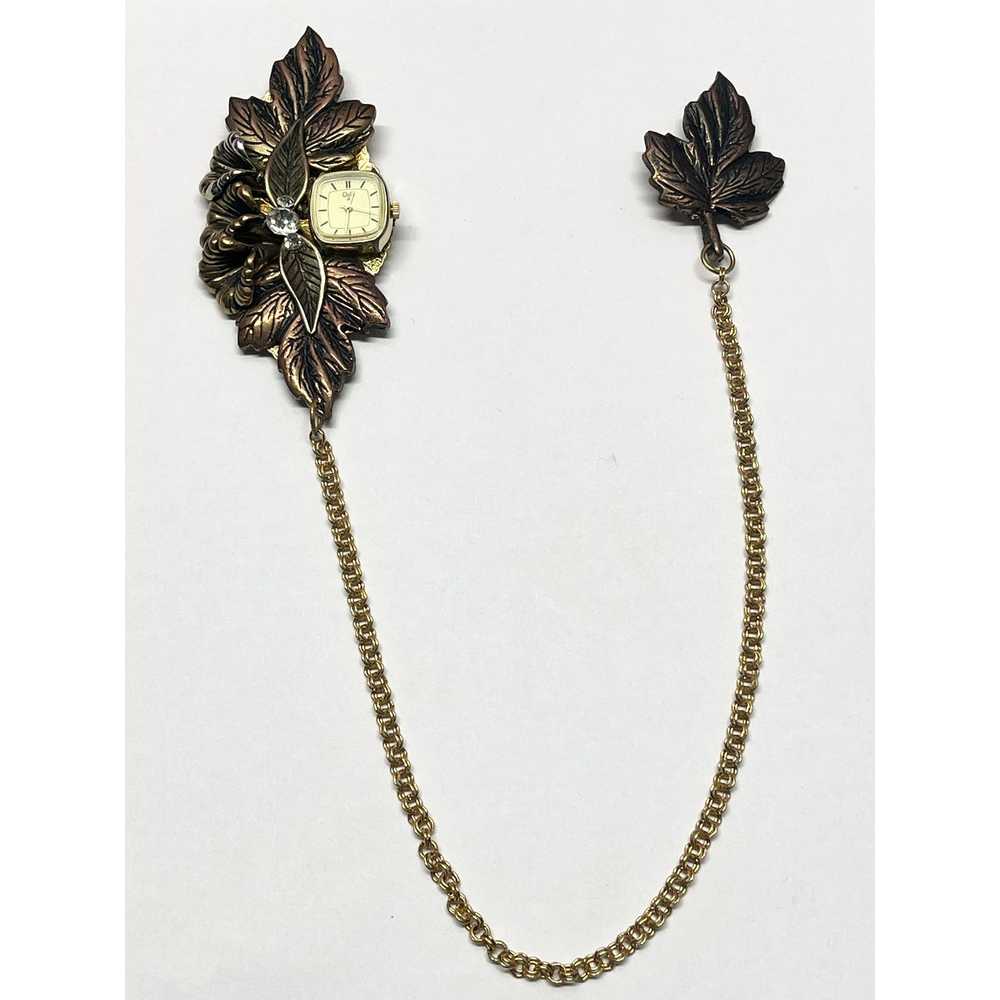 Vintage Vintage leaf chatelaine brooch pin - image 2