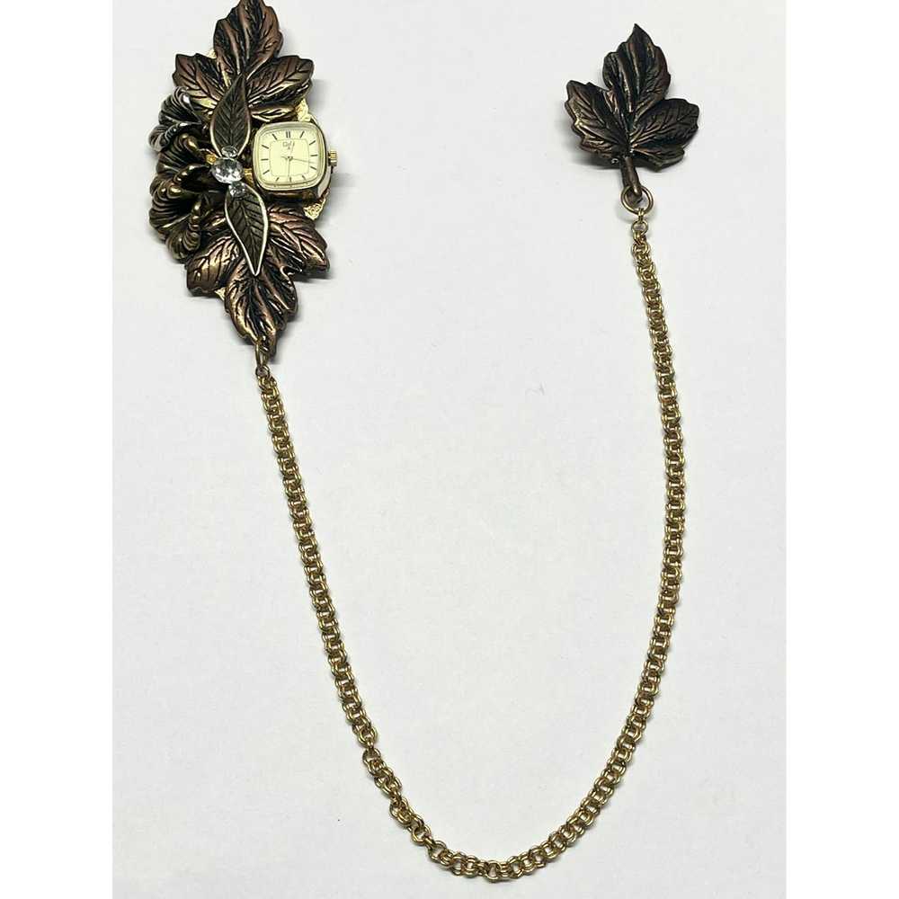 Vintage Vintage leaf chatelaine brooch pin - image 3