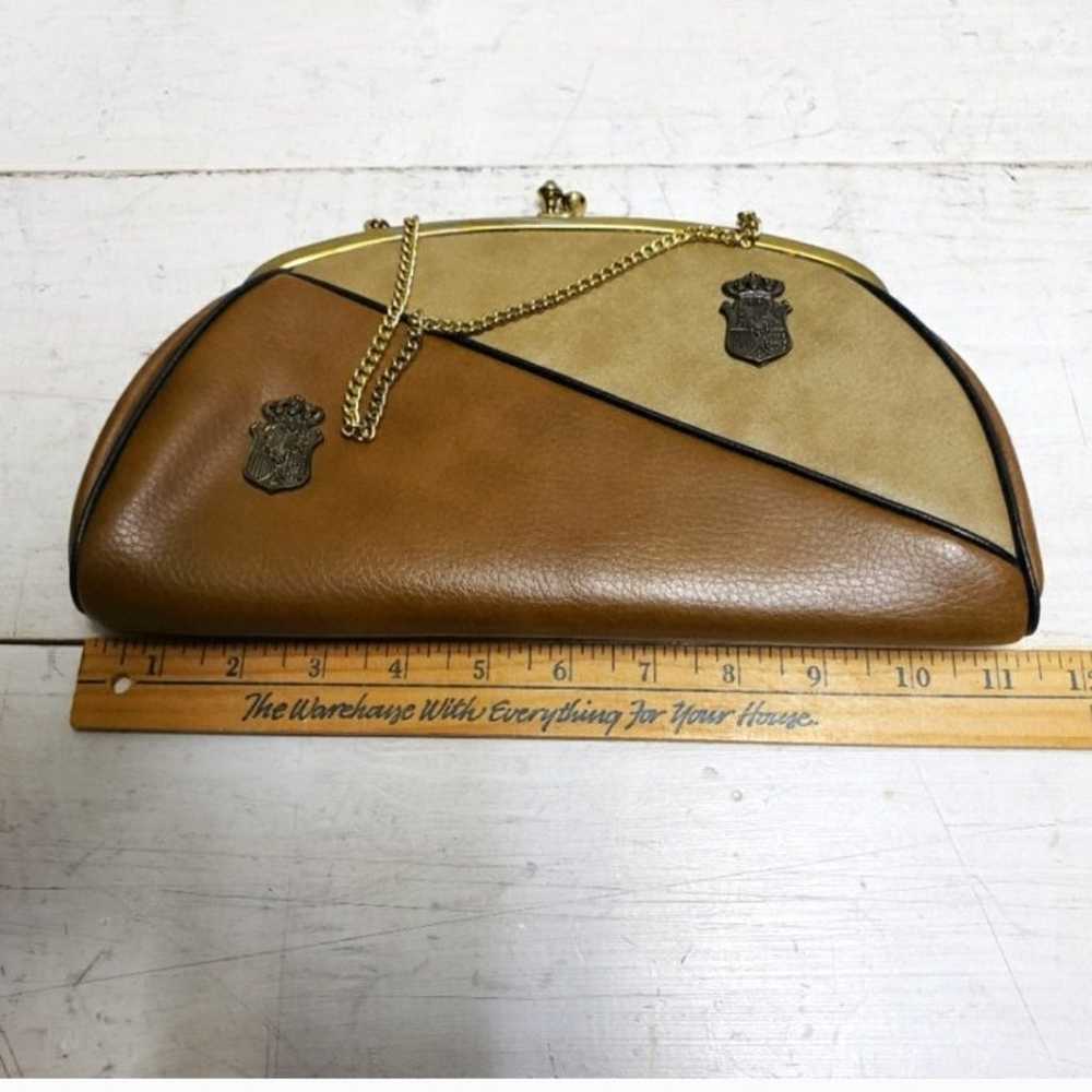 Vintage 60s 70s two tone tan/brown purse clutch w… - image 10