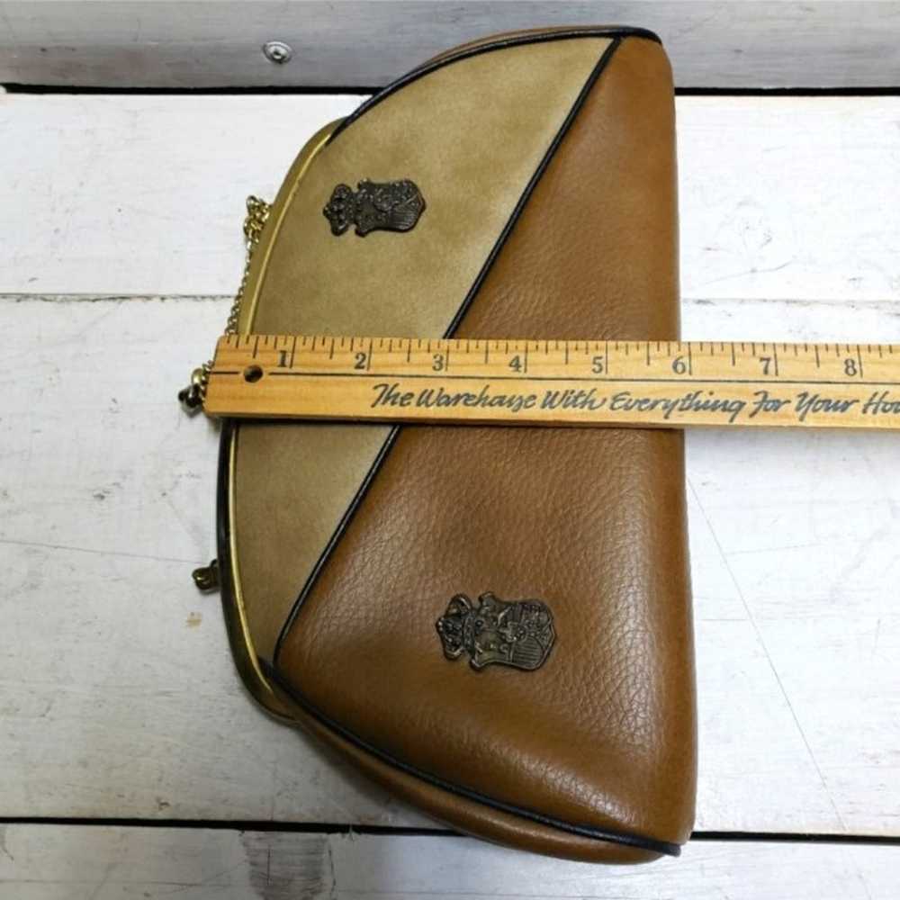 Vintage 60s 70s two tone tan/brown purse clutch w… - image 11