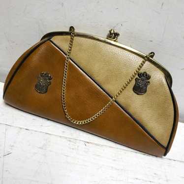 Vintage 60s 70s two tone tan/brown purse clutch w… - image 1
