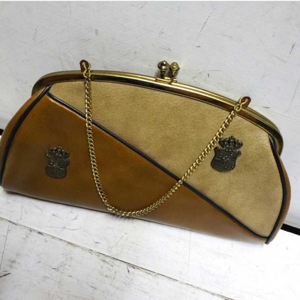 Vintage 60s 70s two tone tan/brown purse clutch w… - image 2