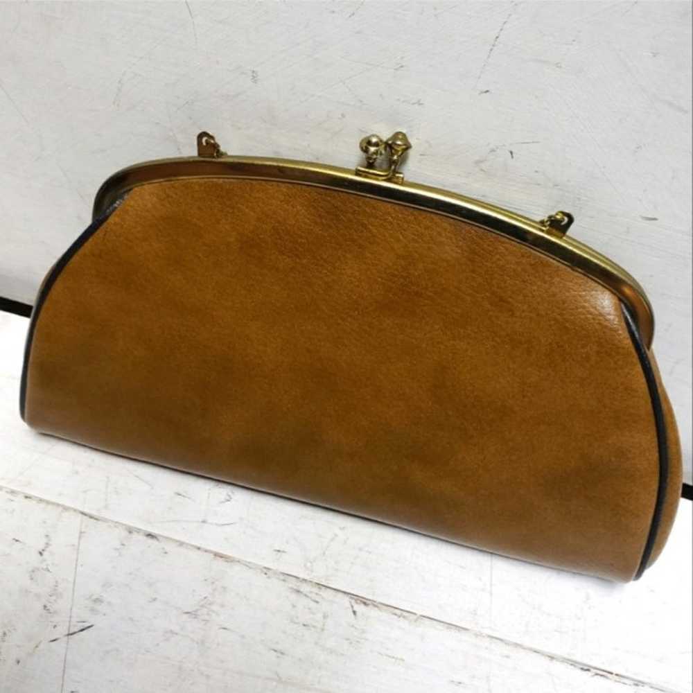 Vintage 60s 70s two tone tan/brown purse clutch w… - image 5