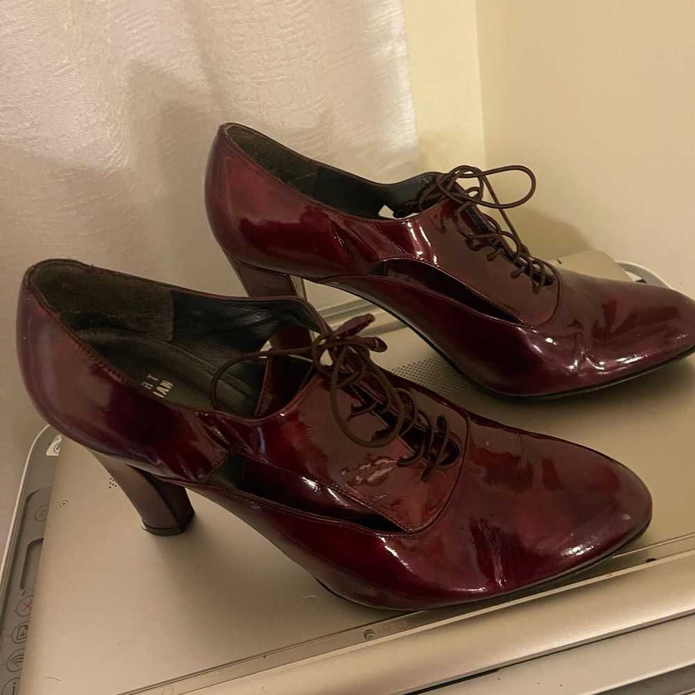 Stuart Weitzman burgundy patent leather cut out o… - image 1