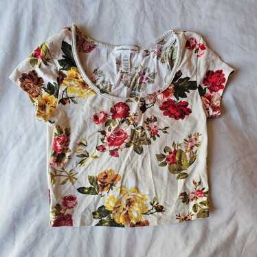 floral round neck cropped vintage top - image 1