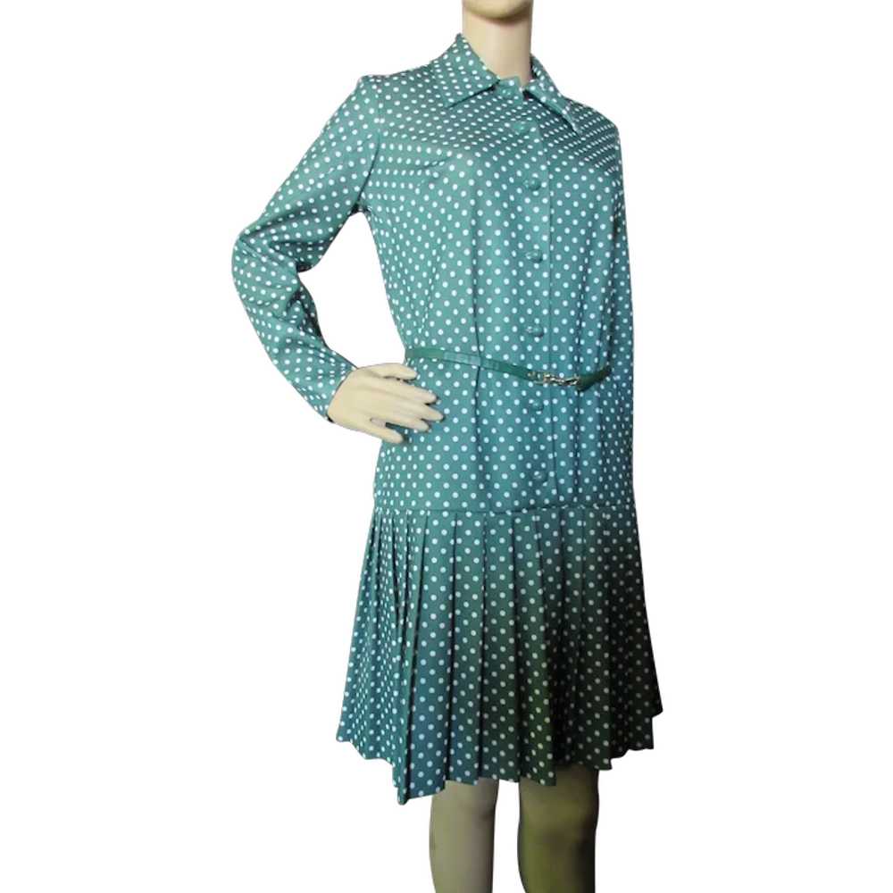 SALE  1960/1970 Era Drop Waist Pine Green White P… - image 1