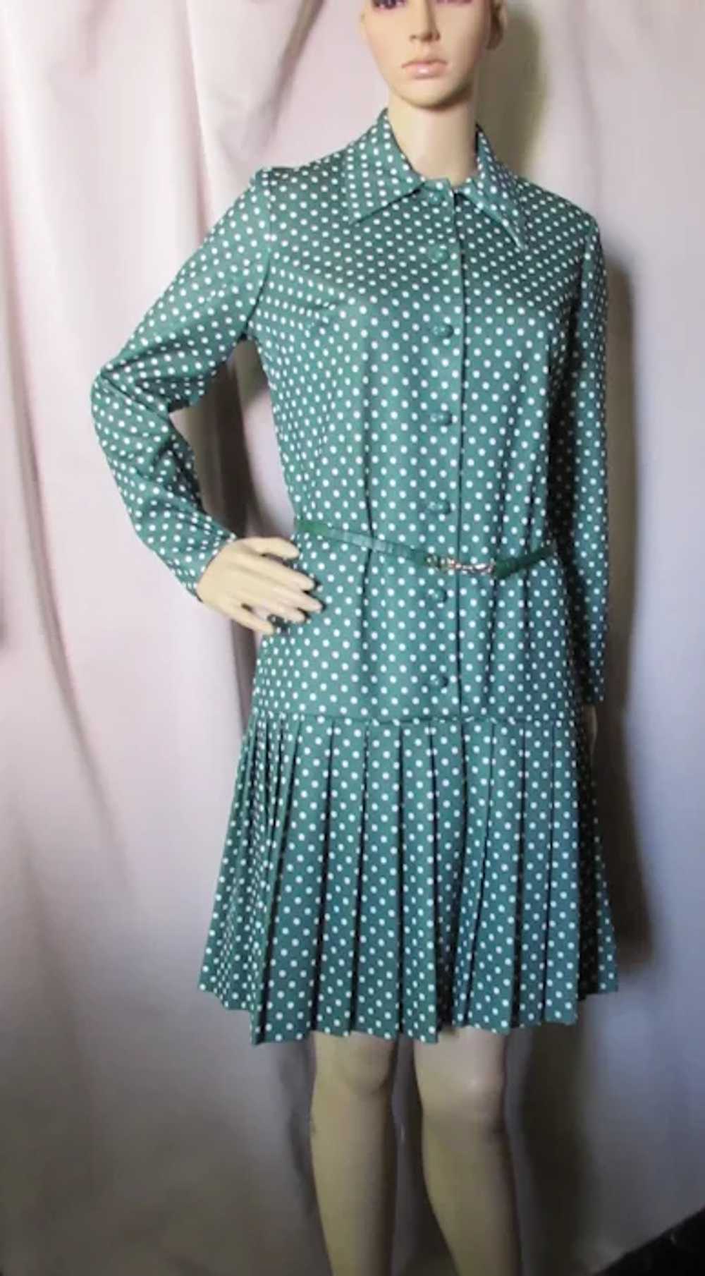 SALE  1960/1970 Era Drop Waist Pine Green White P… - image 2