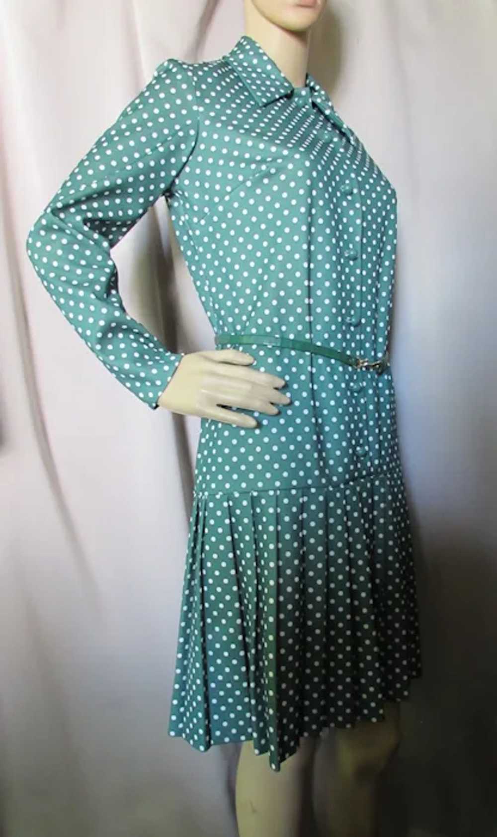 SALE  1960/1970 Era Drop Waist Pine Green White P… - image 3