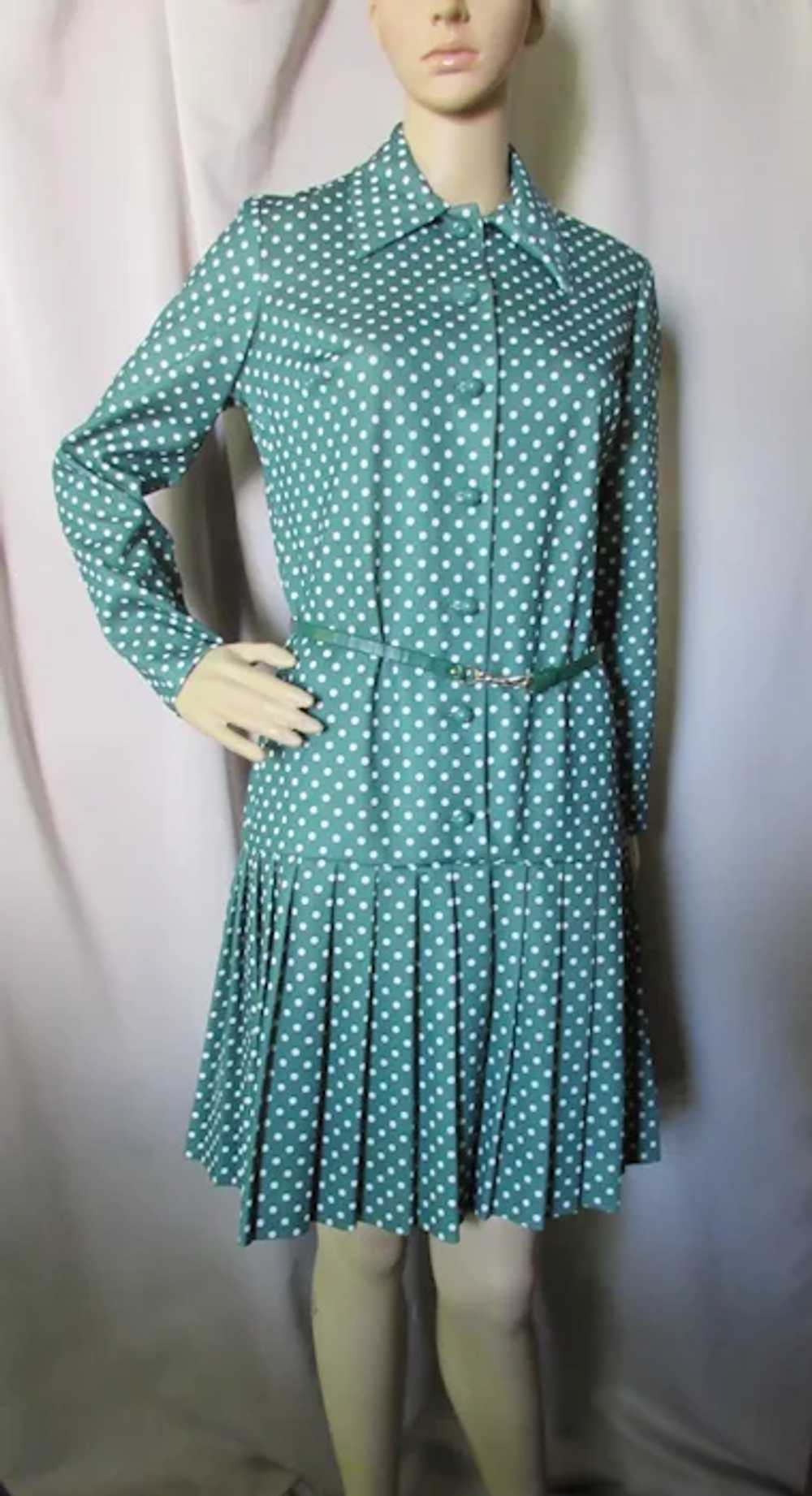 SALE  1960/1970 Era Drop Waist Pine Green White P… - image 6