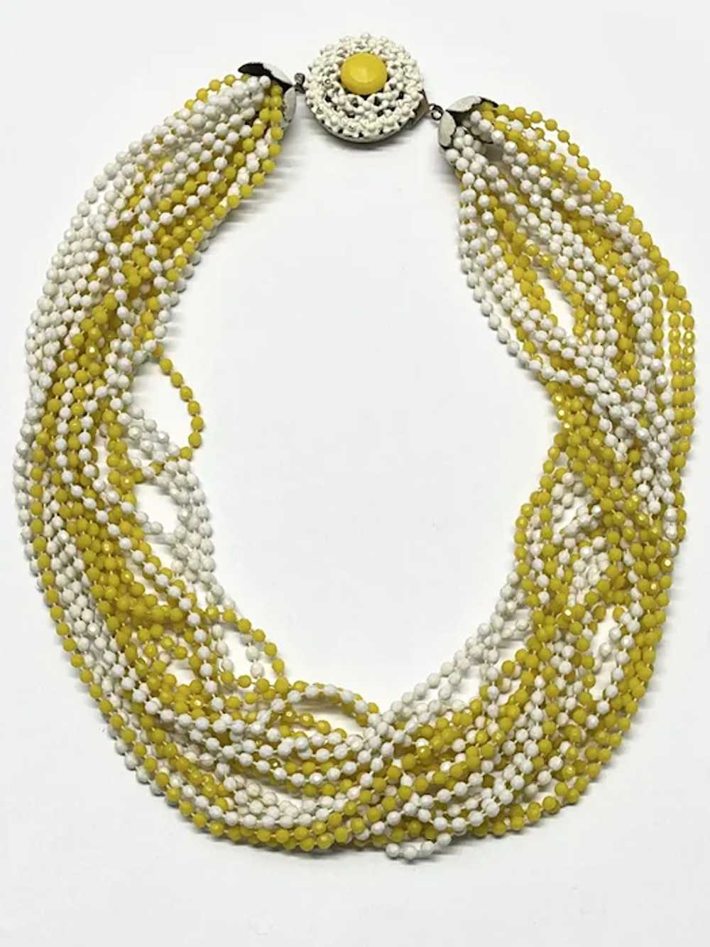 Vintage multi stand yellow and white beaded colla… - image 2