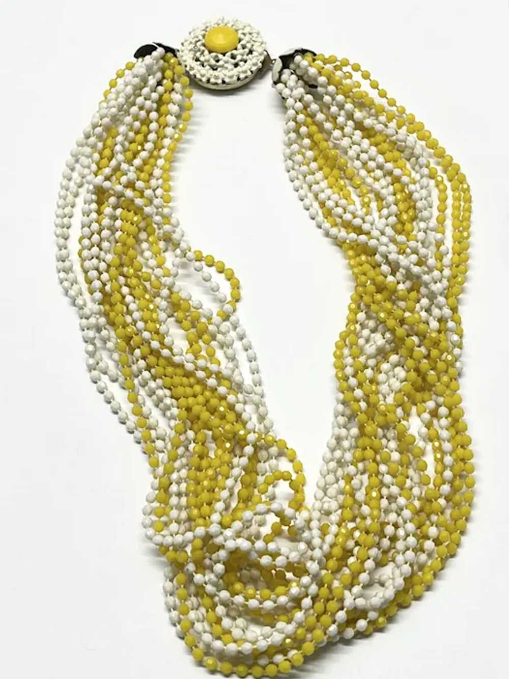 Vintage multi stand yellow and white beaded colla… - image 3