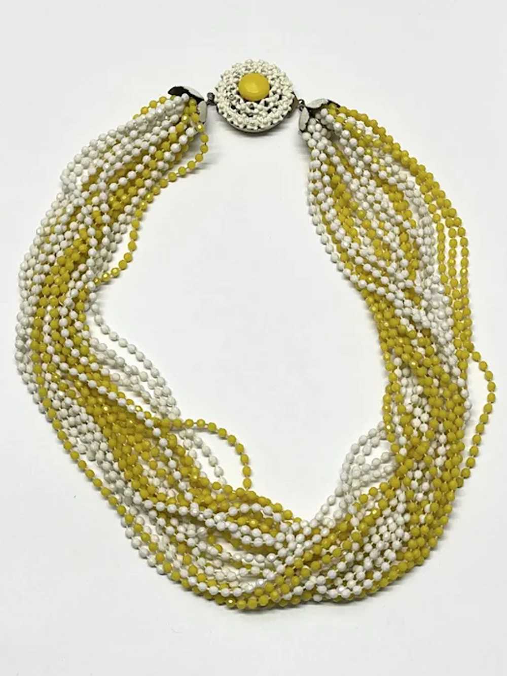 Vintage multi stand yellow and white beaded colla… - image 5