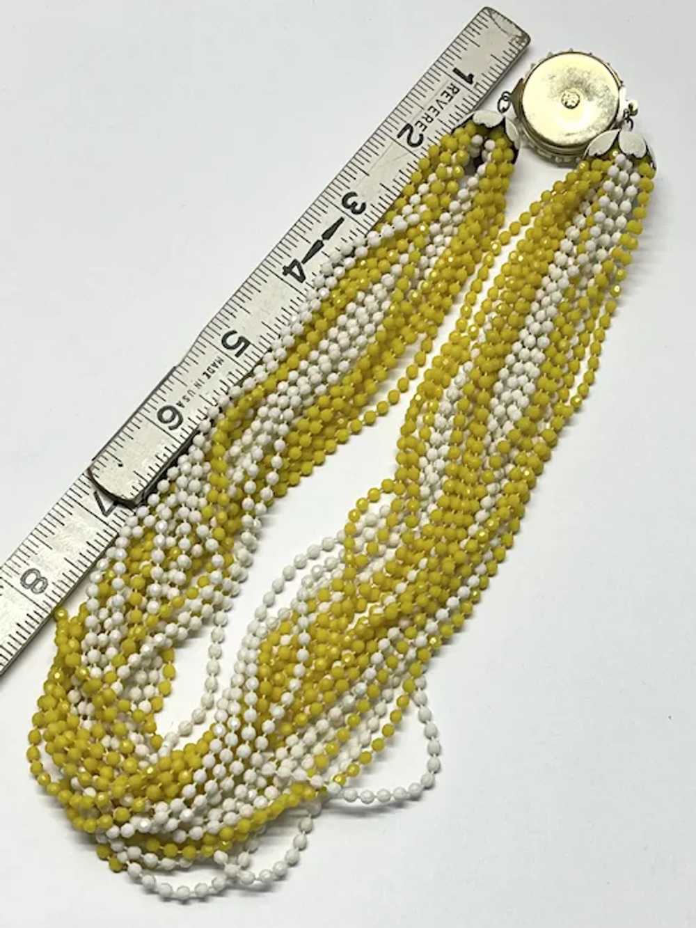 Vintage multi stand yellow and white beaded colla… - image 6