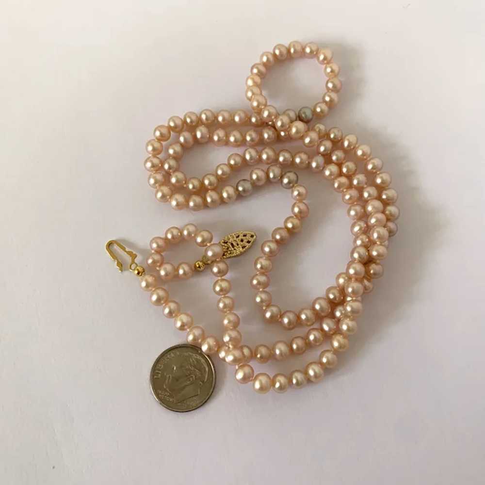 Long Creamy Pink Pearl Necklace - image 12
