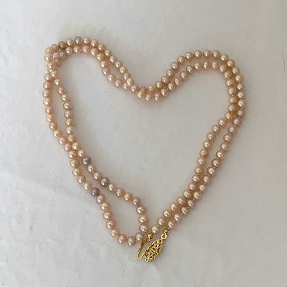 Long Creamy Pink Pearl Necklace - image 2