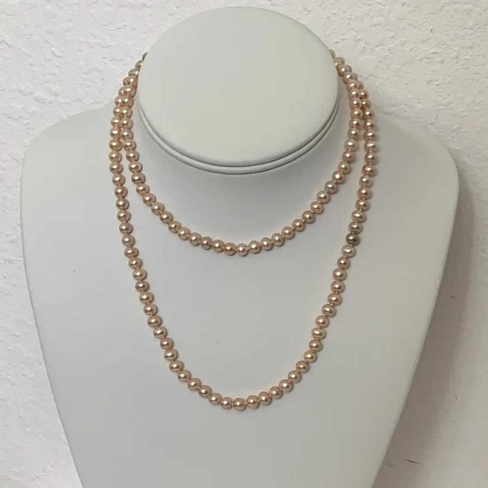 Long Creamy Pink Pearl Necklace - image 5