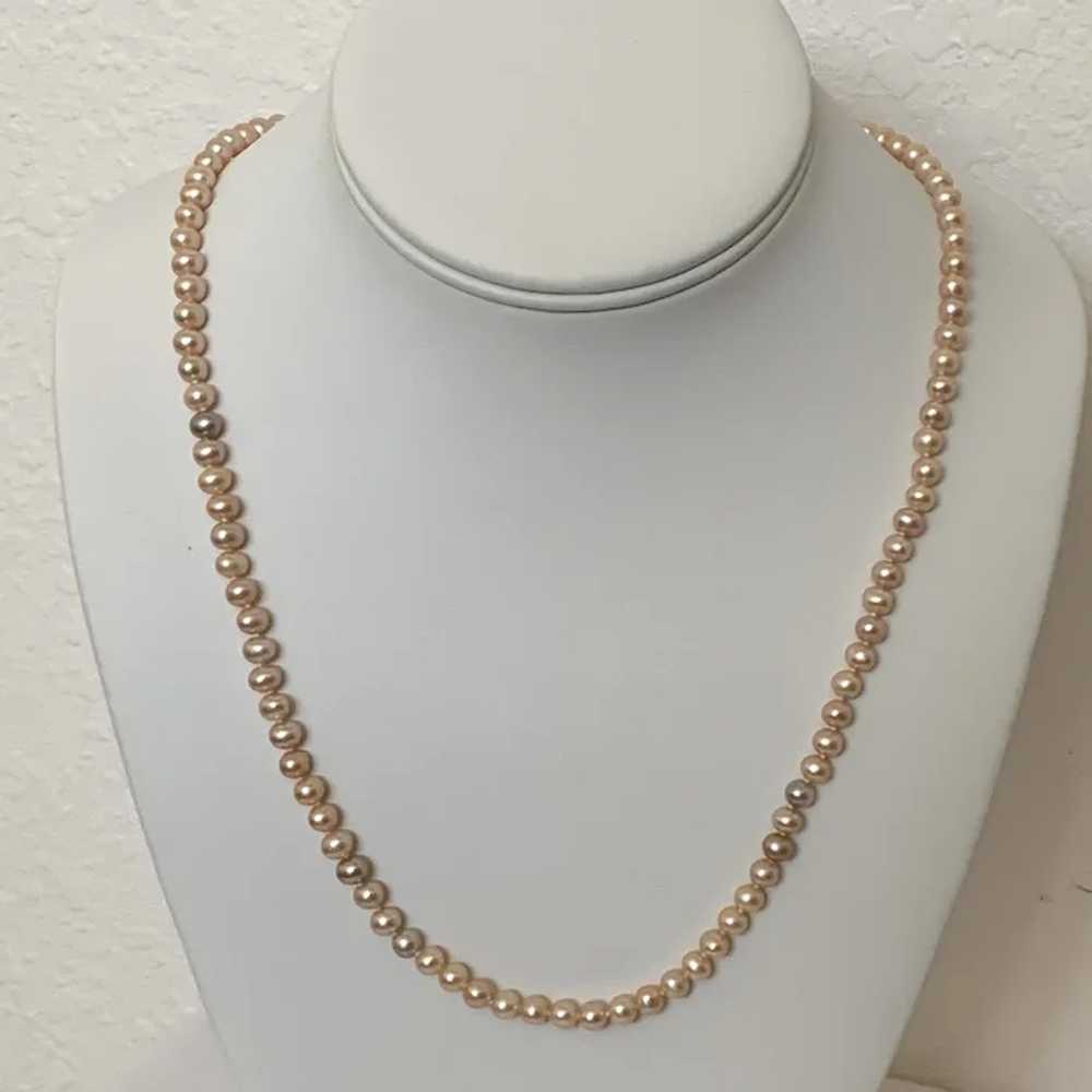 Long Creamy Pink Pearl Necklace - image 6