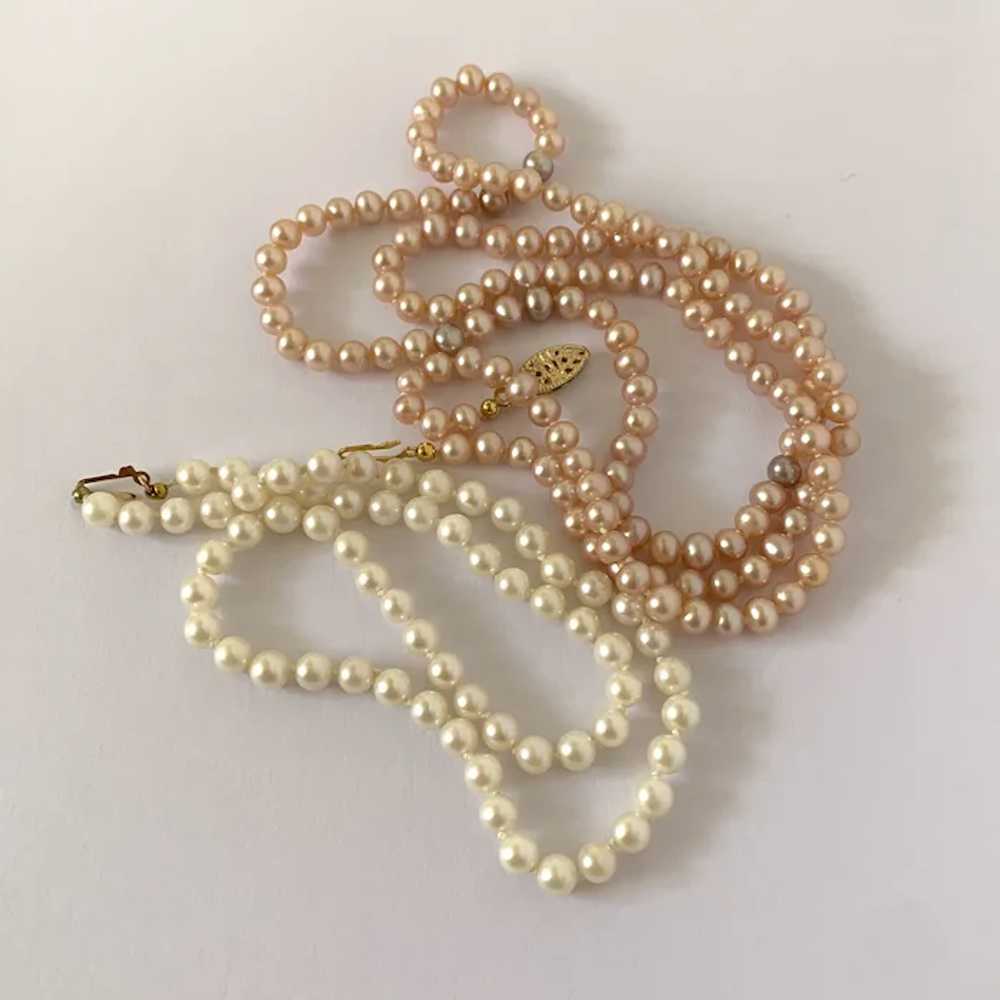 Long Creamy Pink Pearl Necklace - image 7