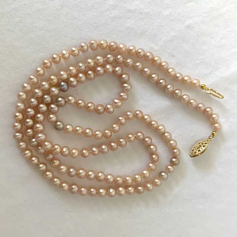 Long Creamy Pink Pearl Necklace - image 8