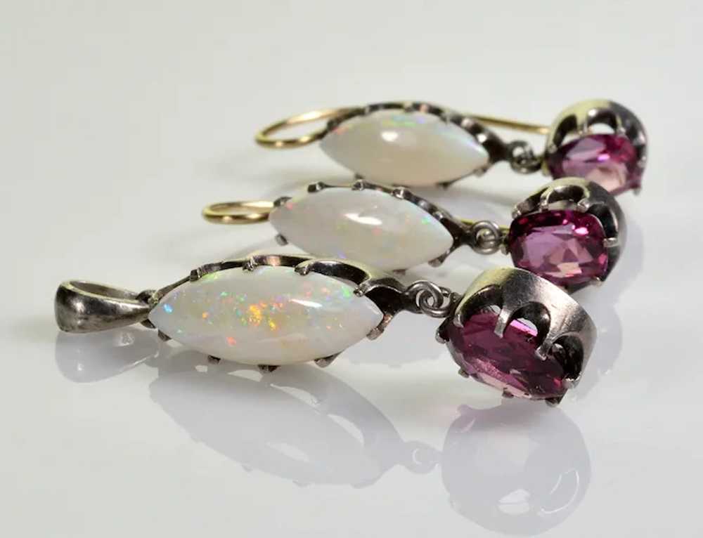 Victorian Opal Garnet Earrings Pendant Set 14K St… - image 5