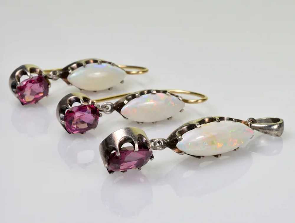 Victorian Opal Garnet Earrings Pendant Set 14K St… - image 6