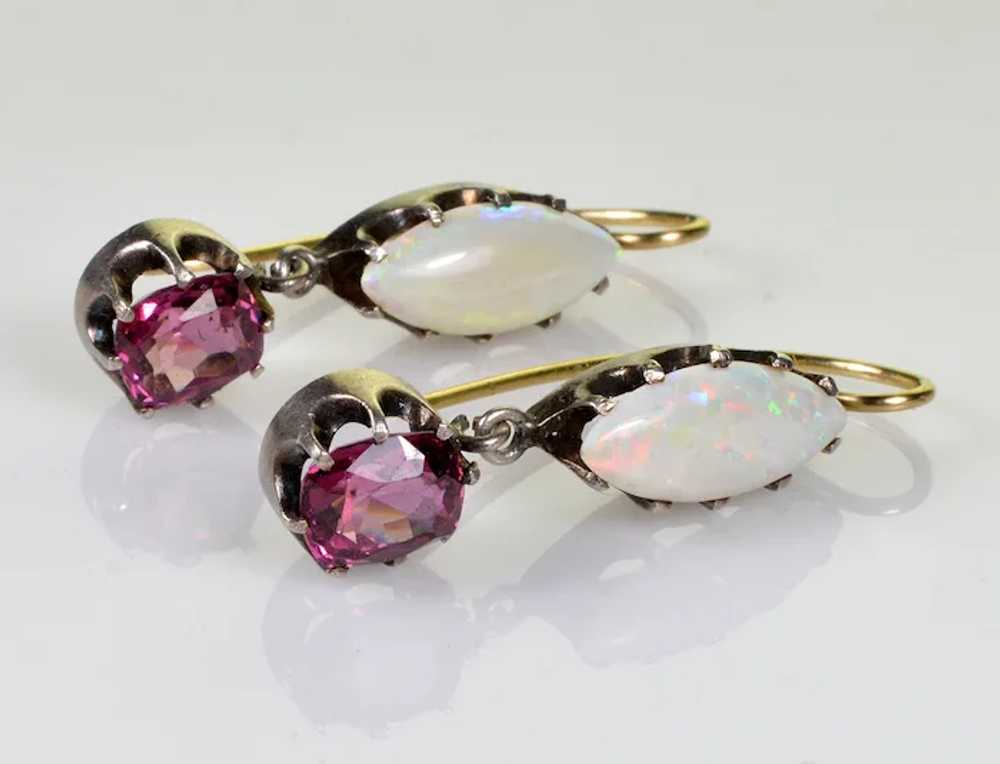 Victorian Opal Garnet Earrings Pendant Set 14K St… - image 7
