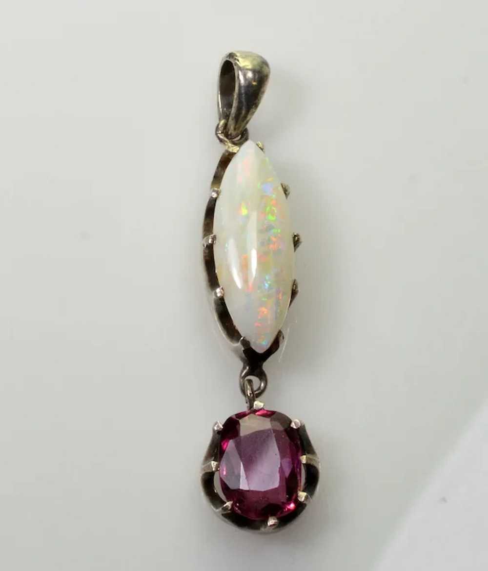 Victorian Opal Garnet Earrings Pendant Set 14K St… - image 8
