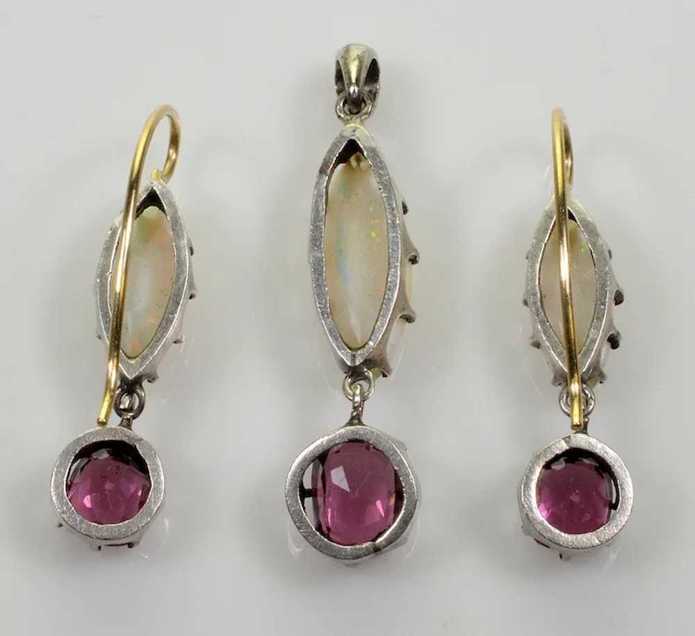 Victorian Opal Garnet Earrings Pendant Set 14K St… - image 9
