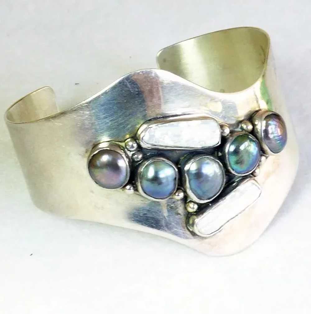 Sterling Cuff Bracelet Modernist Style With Cultu… - image 2