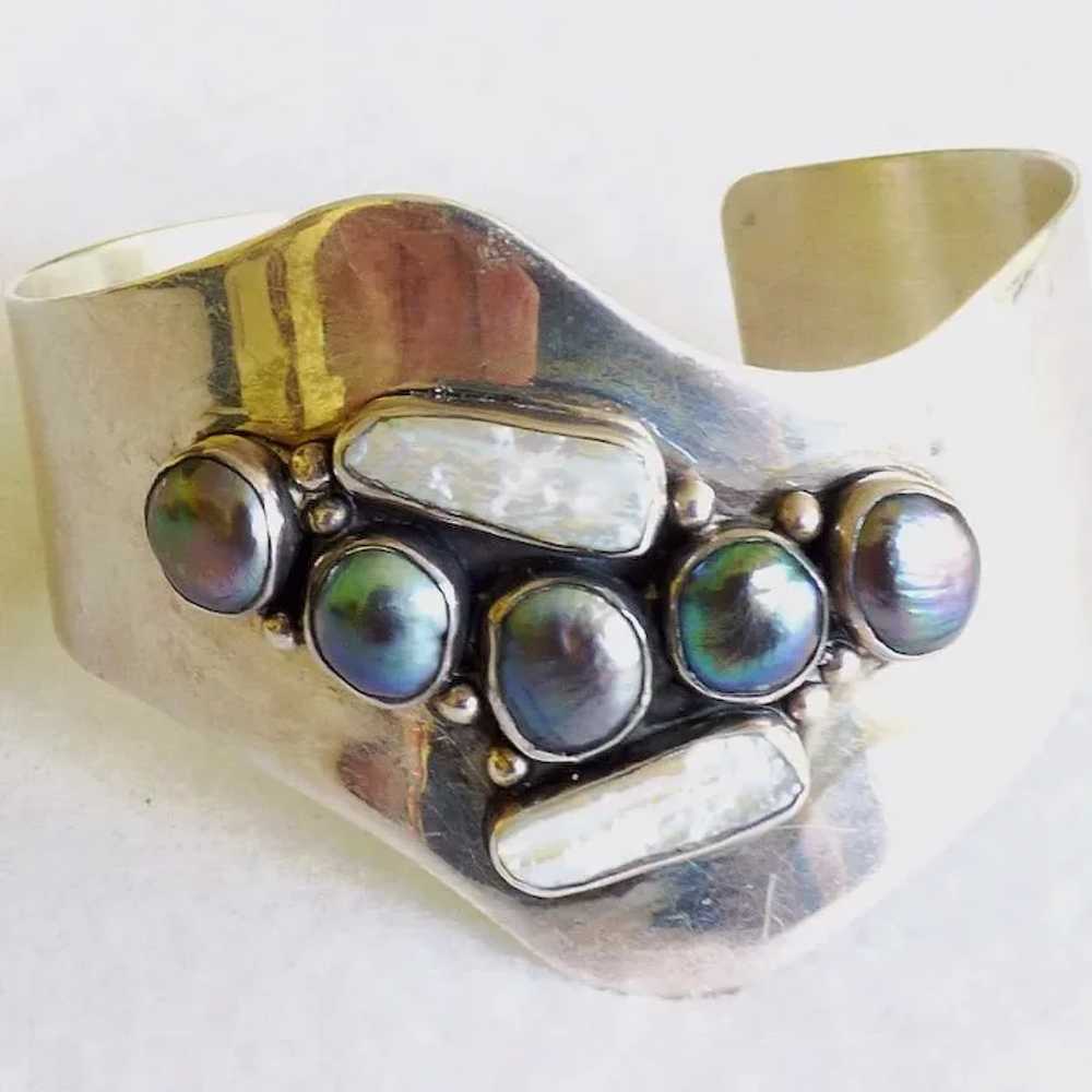 Sterling Cuff Bracelet Modernist Style With Cultu… - image 3