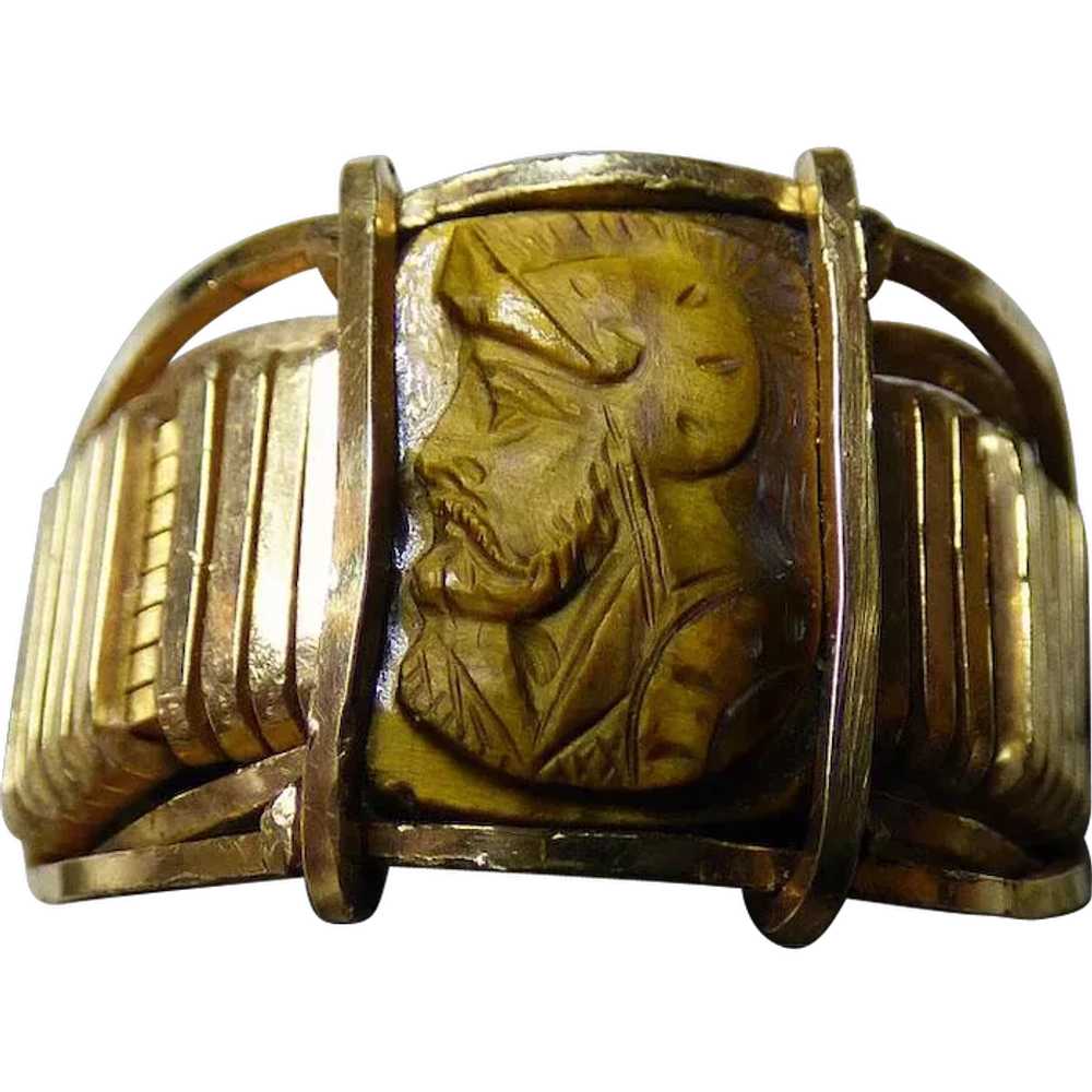 Gent's Vintage Carved Tiger Eye Ring - 14k - image 1