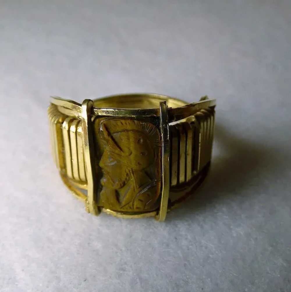 Gent's Vintage Carved Tiger Eye Ring - 14k - image 3