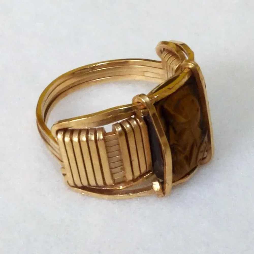 Gent's Vintage Carved Tiger Eye Ring - 14k - image 4