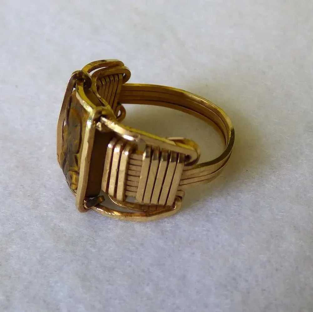 Gent's Vintage Carved Tiger Eye Ring - 14k - image 5