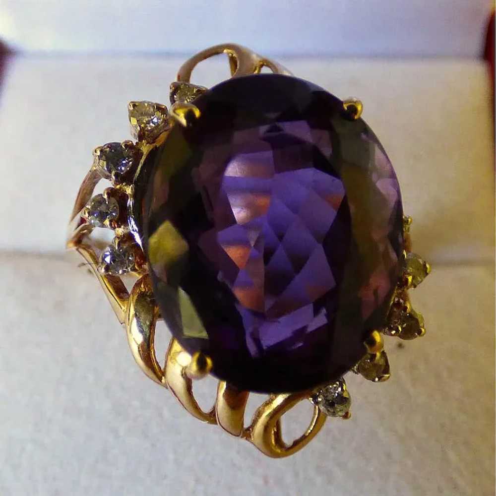 14K Amethyst Ring With Diamonds - image 1