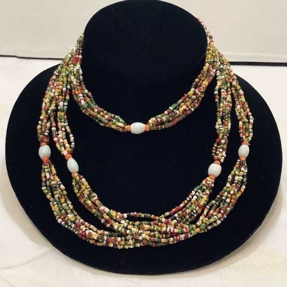 Vintage Multicolored Seed And Glass Bead Necklace - image 1