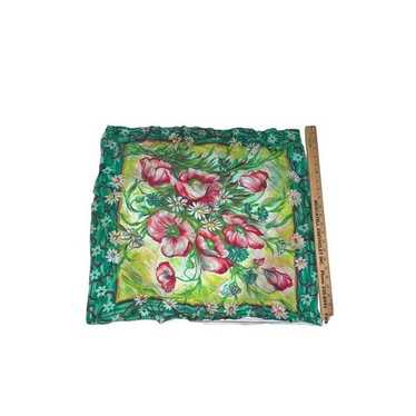 Vintage Floral Poppy Square Silk Scarf Lightweigh… - image 1