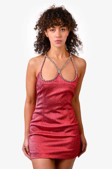 Area Red Metallic Rhine Stone Detail Mini Dress Es