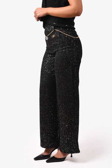 Maje Black/Gold Tweed Sequin Trousers with Chain B