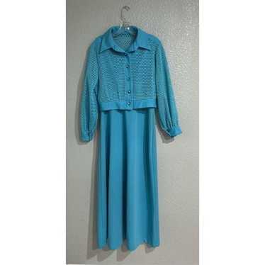 Vintage 60s 70s Bright Blue 2 Pc Maxi Dress and L… - image 1
