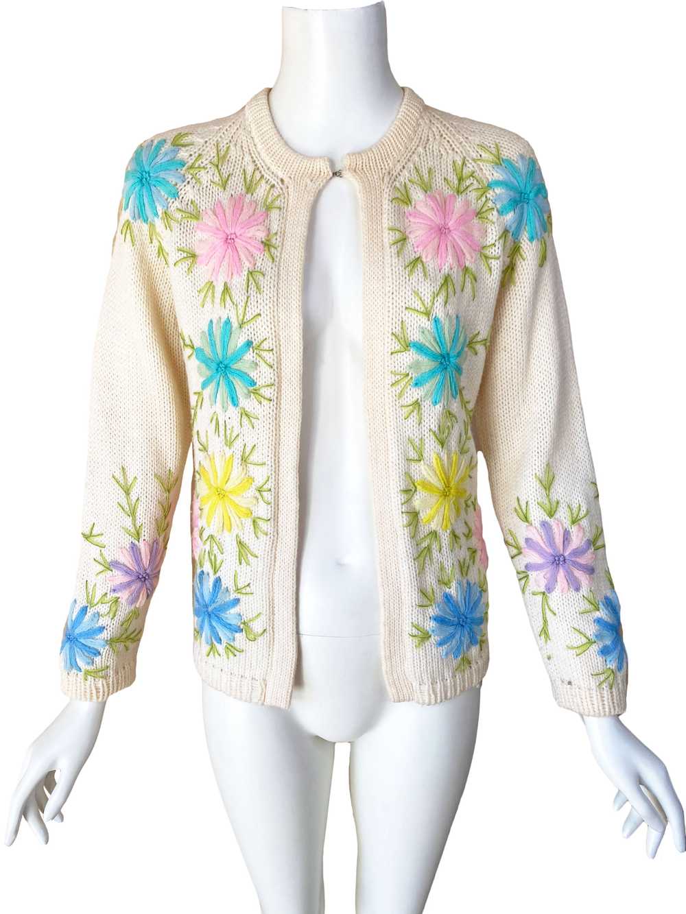 1960s Pastel Embroidered Cardgan - image 1