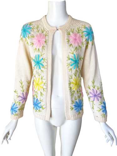 1960s Pastel Embroidered Cardgan - image 1