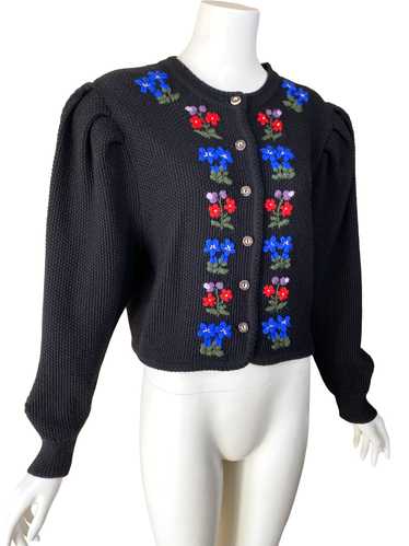 1980s Black Embroidered Tyrolean Cardigan - image 1