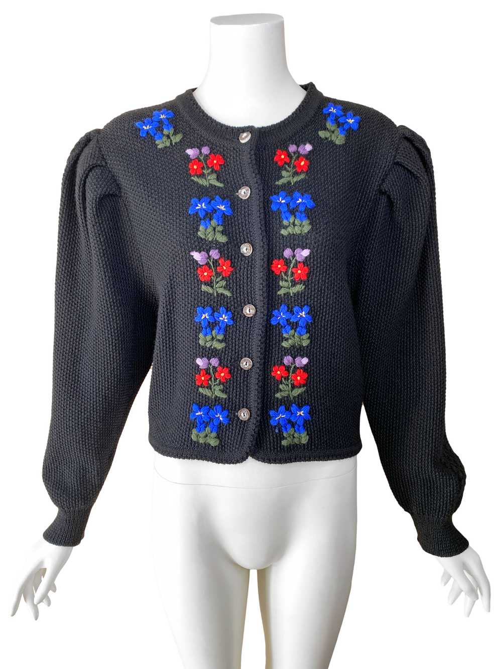 1980s Black Embroidered Tyrolean Cardigan - image 2