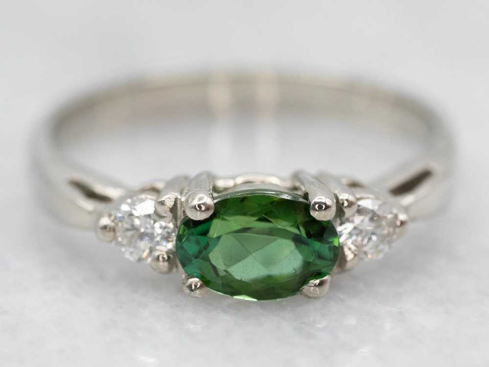 White Gold Green Tourmaline and Diamond Ring - image 1