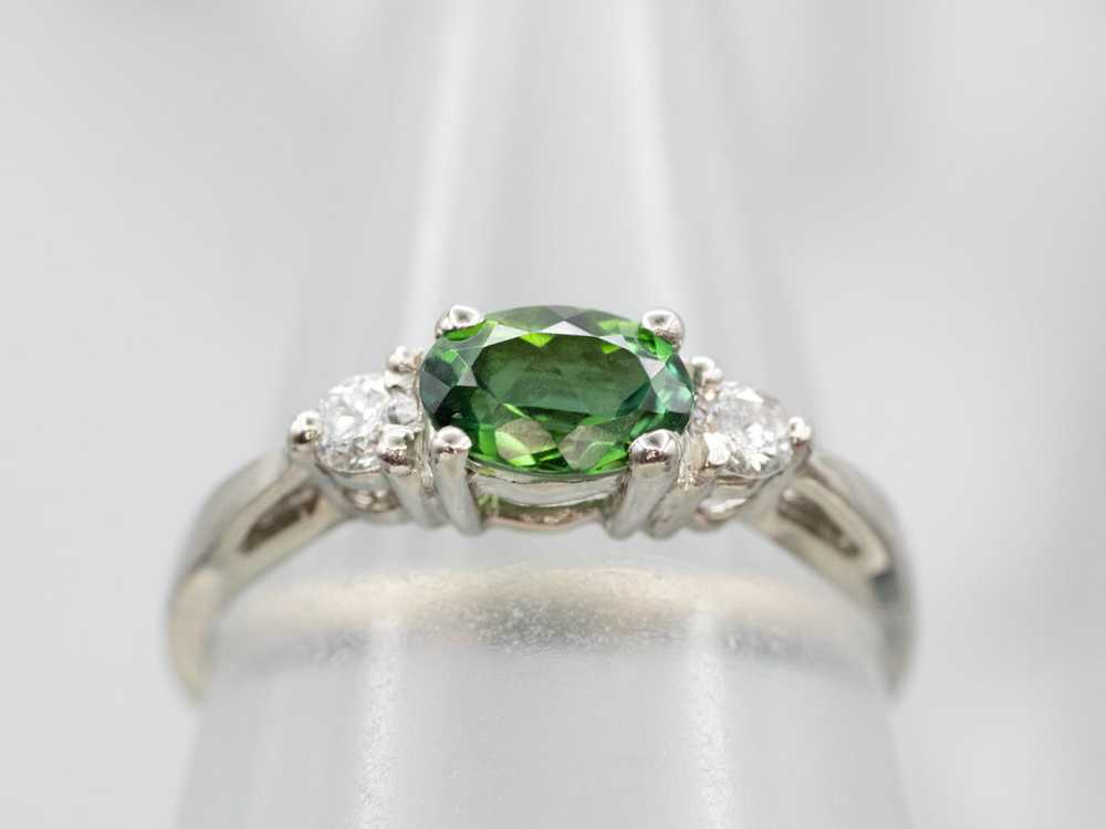 White Gold Green Tourmaline and Diamond Ring - image 4
