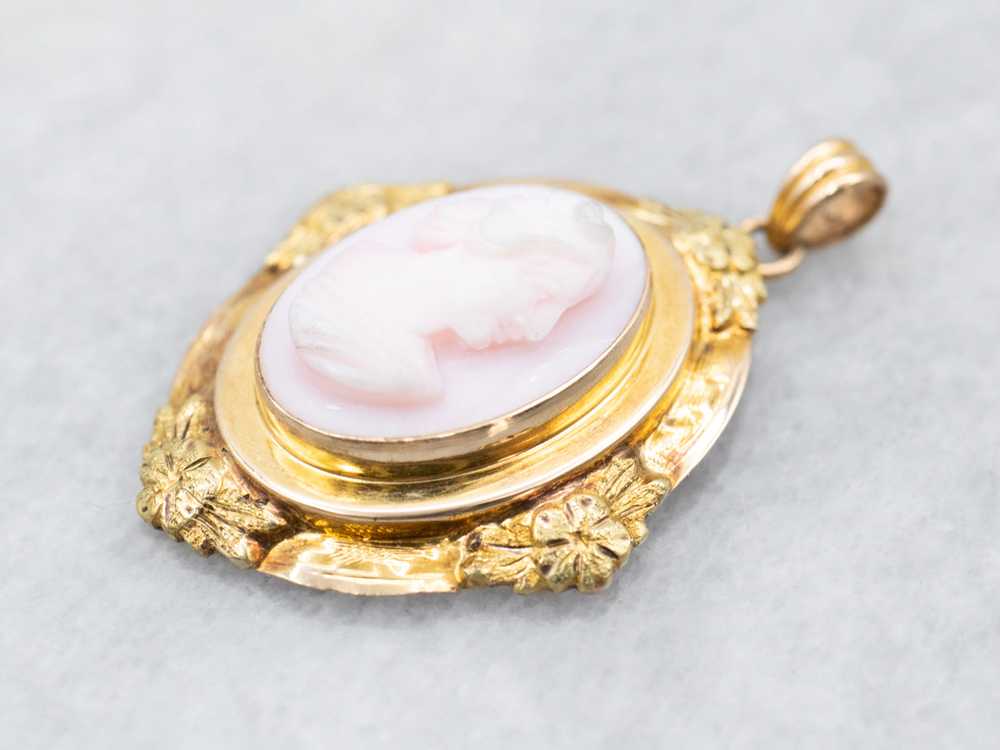 Mid Century Pink Cameo Floral Pedant - image 1